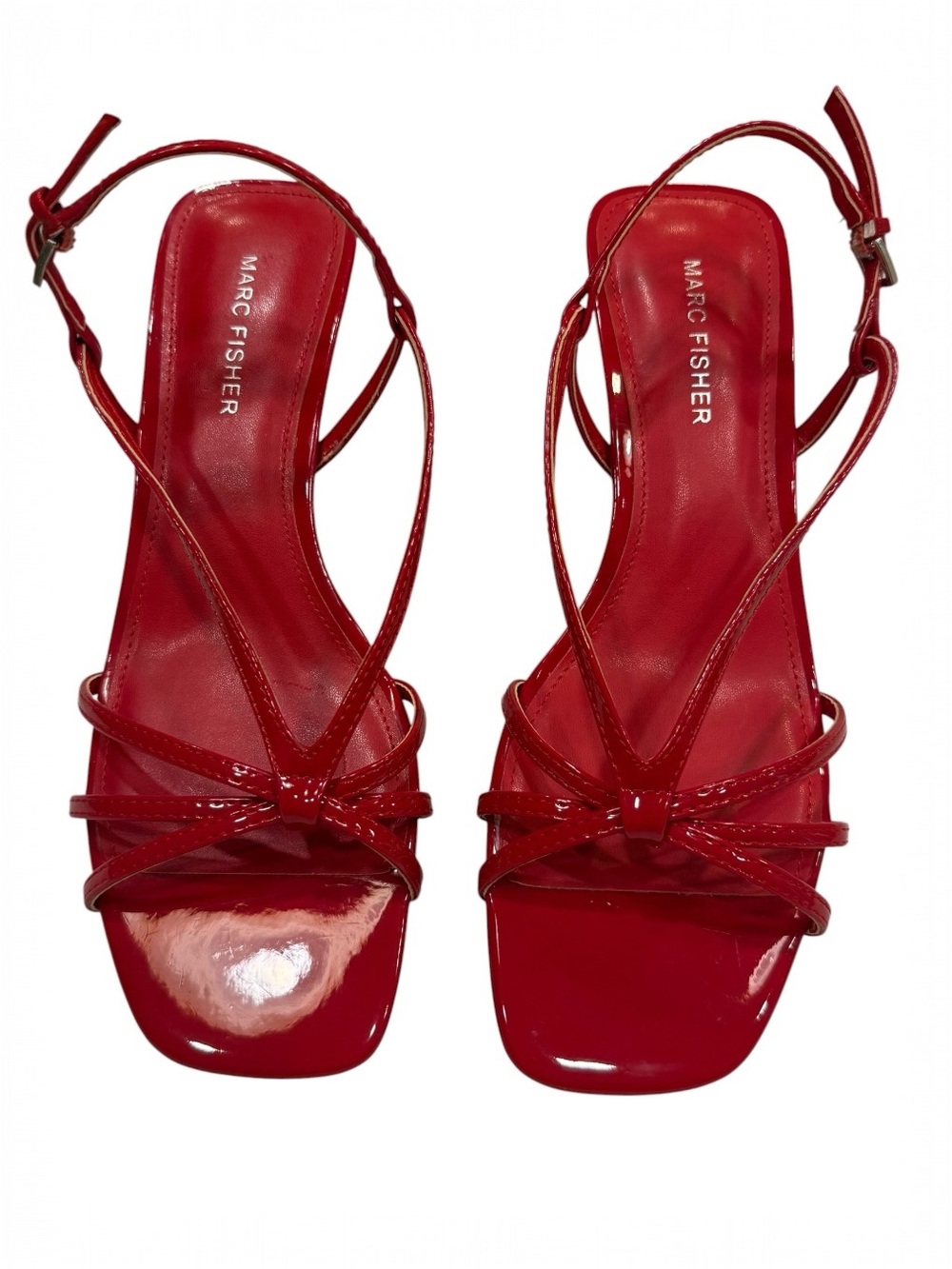 Marc Fisher Raveny Red Patent Strappy Sandals Square Toe Kitten Heel Sz 8.5